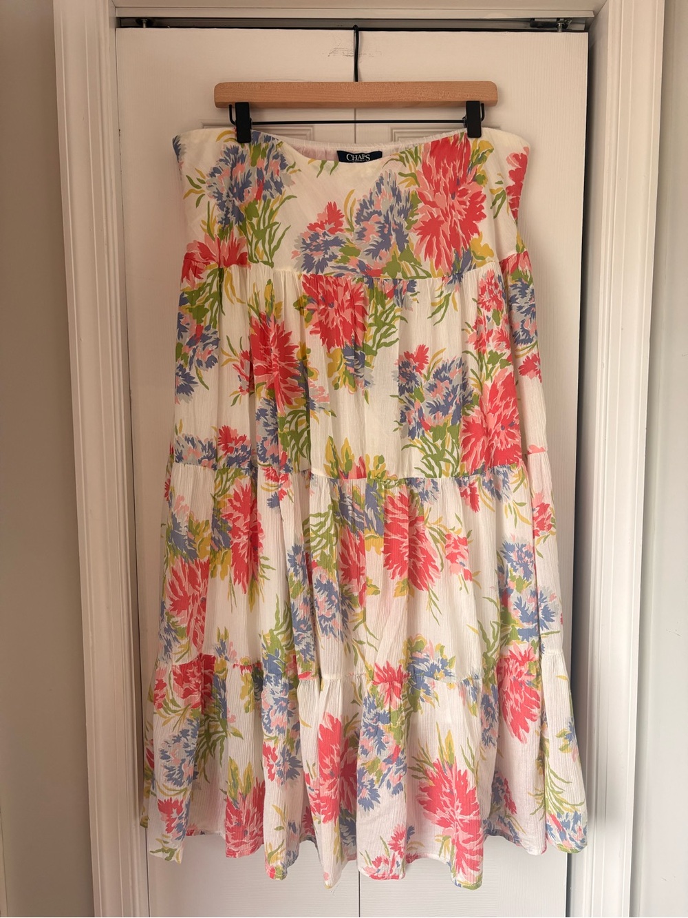 Chaps 100% Cotton Floral Tiered Maxi Skirt